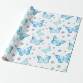 Hübsches Baby Blue Butterfly Blumenmuster Design Geschenkpapier (Ungerollt)
