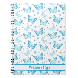 Hübsches Baby Blue Butterfly Blumenmuster Design Notizblock