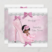 Hübsches Baby Duschmädchen Rosa Diamant High Heel Einladung (Vorne/Hinten)