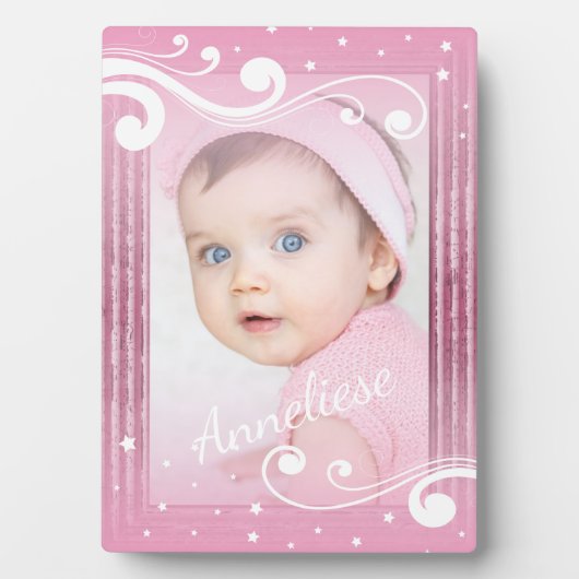 Hübsches Baby Girl-Foto mit Name Fotoplatte (Vorderseite)