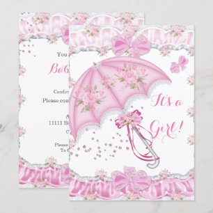 Hübsches Baby Shower Mädchen Florale Rosa Regensch Einladung