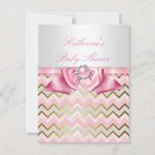 Hübsches Baby Shower Mädchen Rosa Gold Chevron Einladung