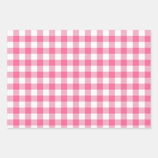 Hübsches Bauernhaus Rosa und Weißes Büffel Kariert Geschenkpapier Set (Vorderseite 2)