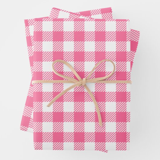 Hübsches Bauernhaus Rosa und Weißes Büffel Kariert Geschenkpapier Set (Beispiel)
