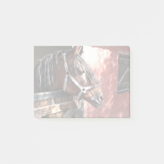 Hübsches Bay Horn im sonnigen Stall Post-it Klebezettel (Vorderseite)