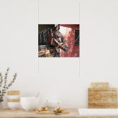 Hübsches Bay Horn im sonnigen Stall Poster (Küche)