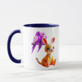 Hübsches Bild mit einem Kaninchen und farbigen Vög Tasse (Links)
