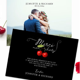 Hübsches Black Red Cherry Rustic Wedding Foto Dankeskarte