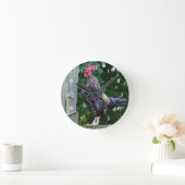 Hübsches Black Rooster Crowing Foto Runde Wanduhr (Zuhause)