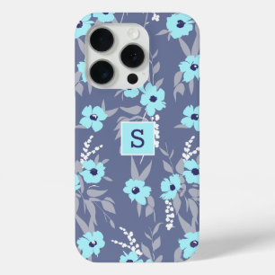 Hübsches Blau Blüten Muster Monogramm / Initiale Case-Mate iPhone Hülle
