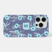 Hübsches Blau Blüten Muster Monogramm / Initiale iPhone Hülle (Rückseite (Horizontal))