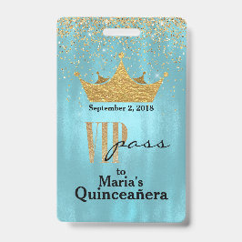 Hübsches Blau mit Goldkrone Quinceañera VIP Ausweis