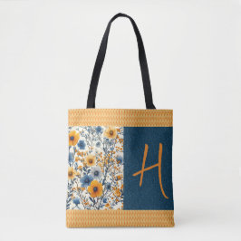 Hübsches Blau und Gelb Vintage Blüten individuell  Tasche