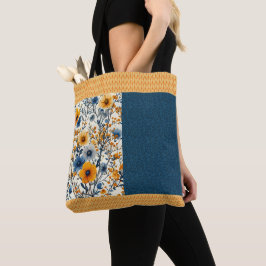Hübsches Blau und Gelb Vintage Blütenmischung Tasche