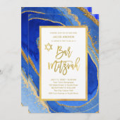 Hübsches Blau und Goldgeode | Bar Mitzvah Einladung (Vorne/Hinten)