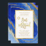 Hübsches Blau und Goldgeode | Bar Mitzvah Einladung<br><div class="desc">Diese wunderschönen Bar Mitzvah-Einladungen sind mit einem gemalten geode-Look Hintergrund,  mit verschiedenen Blautönen und Imitaten goldenen Akzenten und Rahmen. Moderne Imitate mit Goldskripttypografie und einem passenden Star of David erscheinen ebenfalls.</div>
