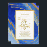 Hübsches Blau und Goldgeode | Bat Mitzvah Einladung<br><div class="desc">Diese wunderschönen Bat Mitzvah Einladungen sind mit einem gemalten geode-Look Hintergrund,  mit verschiedenen Farbtönen von Blau und Imitat goldenen Akzenten und Rahmen. Moderne Imitate mit Goldskripttypografie und einem passenden Star of David erscheinen ebenfalls.</div>