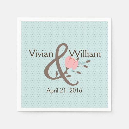 Hübsches Blau und Korallenblumenhochzeit Napkin Serviette (Vorderseite)