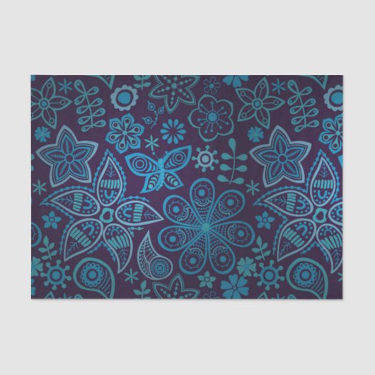 Hübsches Blau-und Marine-Blumenmuster mit Seidenpapier (Vorderseite)