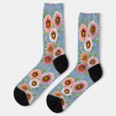 Hübsches Blau und Rosa Daisy Blumendruck Socken (Linkes Detail)