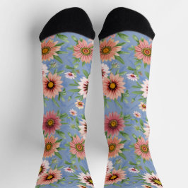 Hübsches Blau und Rosa Daisy Blumendruck Socken