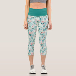 Hübsches Blau und rosa Pastellfarben Blume Capri Leggings