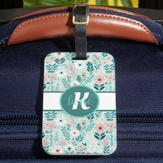 Hübsches Blau und rosa Pastellfarben Blume Gepäckanhänger (Vorderseite Insitu 2)