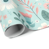 Hübsches Blau und rosa Pastellfarben Blume Geschenkpapier (Rolleneckpunkt)