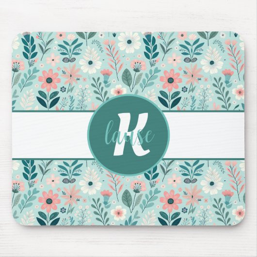 Hübsches Blau und rosa Pastellfarben Blume Mousepad (Vorne)