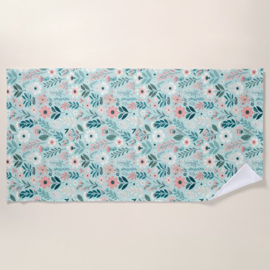 Hübsches Blau und rosa Pastellfarben Blume Strandtuch (Vorderseite)