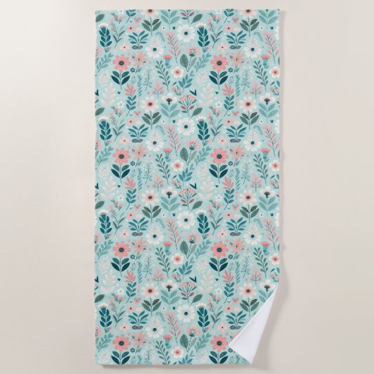 Hübsches Blau und rosa Pastellfarben Blume Strandtuch (Vorderseite)