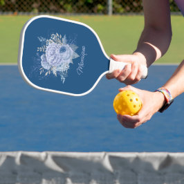 Hübsches Blau und Silber Blumen Personalisiert Pickleball Schläger