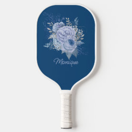 Hübsches Blau und Silber Blumen Personalisiert Pickleball Schläger