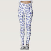 Hübsches Blau und Weiß Abstrakt Daisy Muster Leggings (Vorderseite)