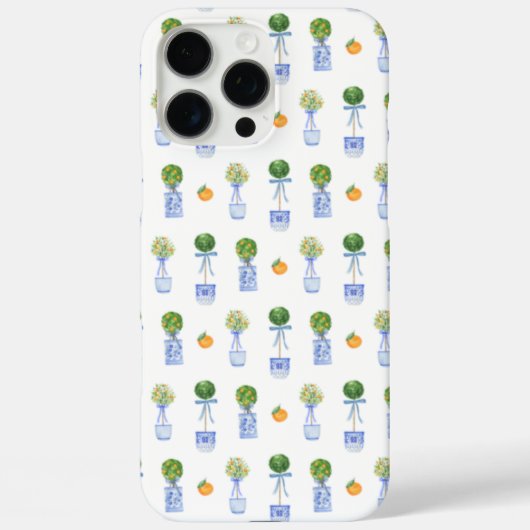 Hübsches Blau und Weiß Chinoiserie Topiary Bow Case-Mate iPhone Hülle (Rückseite)