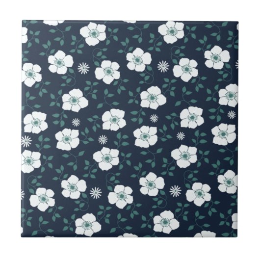 Hübsches blau-weißes Blumenmuster Fliese (Vorderseite)