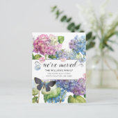Hübsches Blauer Rosa Hydrangea Floral Butterfly Mo Ankündigungspostkarte (Stehend Vorderseite)