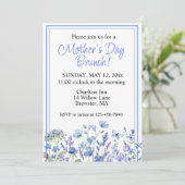 Hübsches blaues Aquarell-Blumen-Muttertags-Brunch Einladung (Stehend Vorderseite)