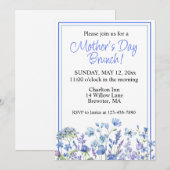 Hübsches blaues Aquarell-Blumen-Muttertags-Brunch Einladung (Vorne/Hinten)