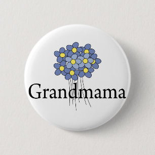 Hübsches blaues Blumen-Oma-T-Shirt Button