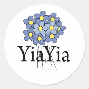 Hübsches blaues Blumen-YiaYia-T-Shirt Runder Aufkleber