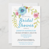 Hübsches blaues Blumenmuster-Brautparty Einladung (Vorderseite)