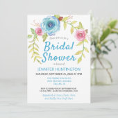 Hübsches blaues Blumenmuster-Brautparty Einladung (Stehend Vorderseite)