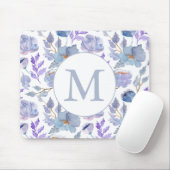 Hübsches blaues Lilac-Aquarellfarbenmonogramm Mousepad (Mit Mouse)