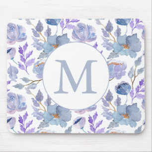 Hübsches blaues Lilac-Aquarellfarbenmonogramm Mousepad