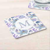 Hübsches blaues Lilac-Aquarellfarbenmonogramm Rechteckiger Pappuntersetzer (angewinkelt)