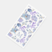 Hübsches blaues Lilac-Aquarellfarbenmonogramm Serviette (Ecke)