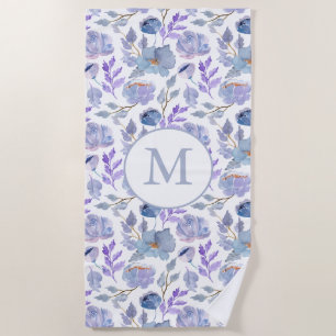 Hübsches blaues Lilac-Aquarellfarbenmonogramm Strandtuch