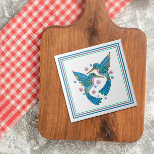 Hübsches Blaues Mosaik Hummingbirds Fliese
