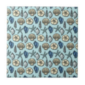 Hübsches blaues Muschelstarfish-Seemuster Fliese (Vorderseite)